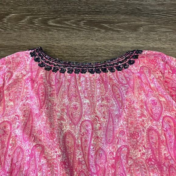 Calypso St. Barth Pink Yavia Embellished Paisley Tunic Top Size Small Boho Chic - Picture 12 of 12